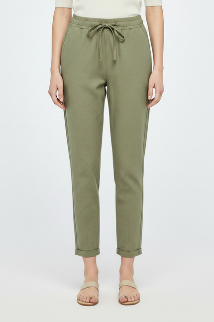 Pantalon Chino Kaki Coton Lin Fluide Cordon - vue 3