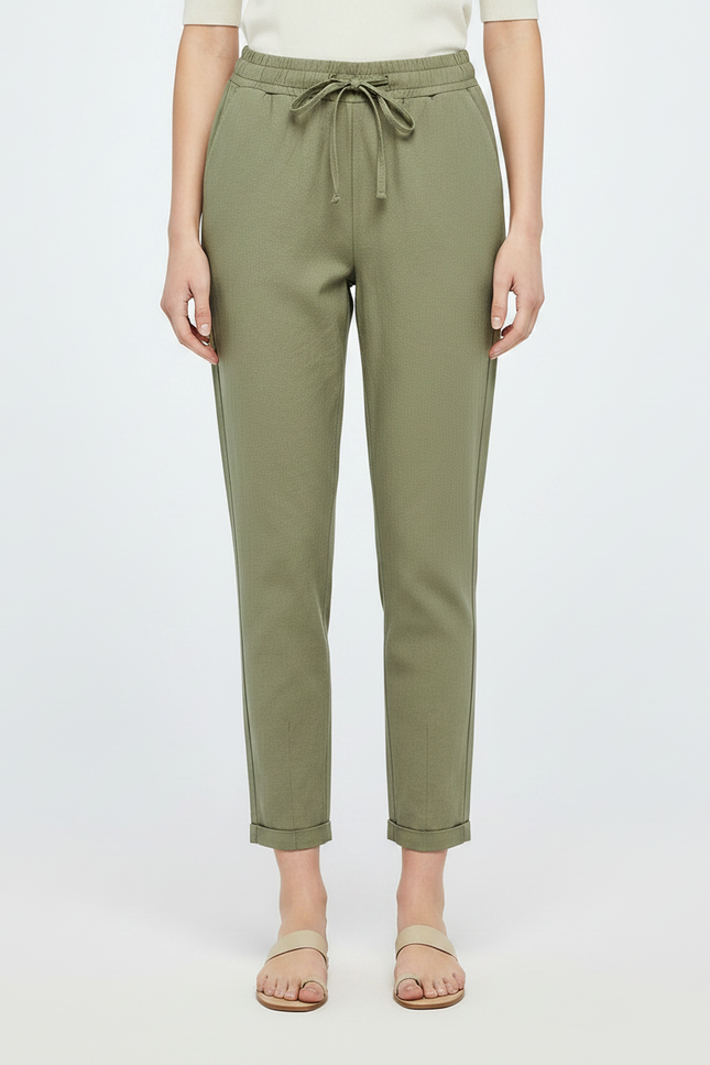 Pantalon Chino Kaki Coton Lin Fluide Cordon - vue 3