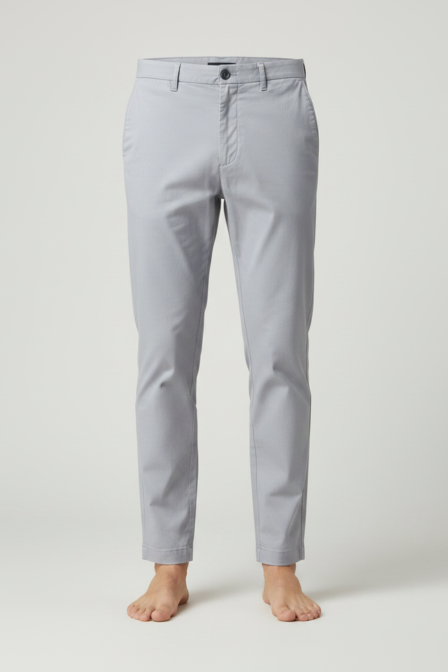 Pantalon Chino Gris Clair Coton Droit Décontracté Homme - vue 3