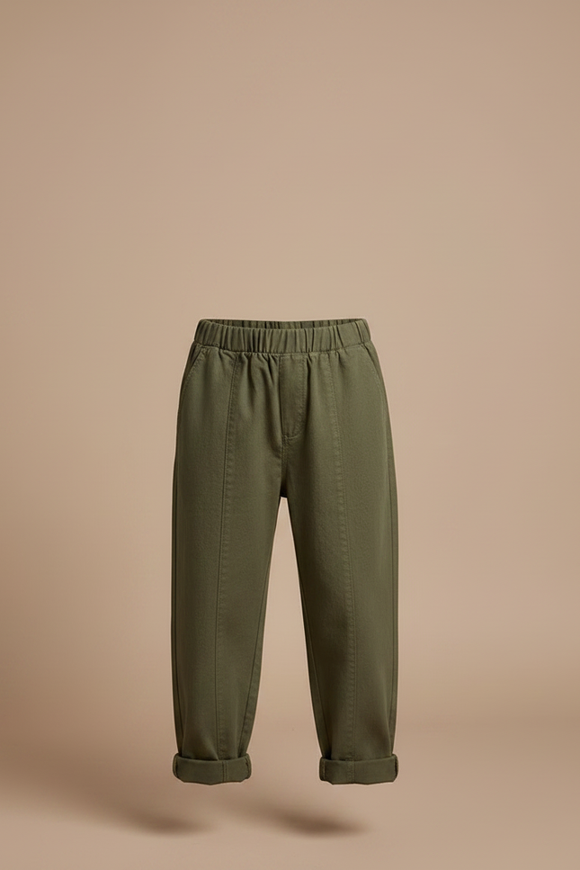 Pantalon Chino Vert Olive Ample Coton Élastique Enfant - Kaki - vue 3
