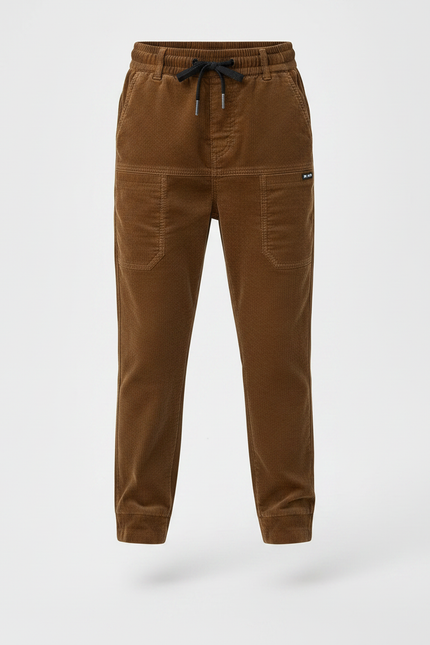 Pantalon Chino Marron Côtelé Ample Enfant Décontracté - Cordé - vue 3