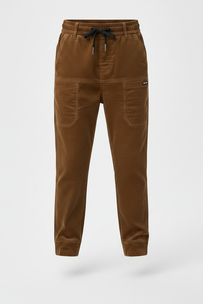 Pantalon Chino Marron Côtelé Ample Enfant Décontracté - Cordé - vue 3