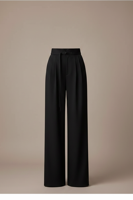 Pantalon Chino Noir Taille Haute Ample Fluide Élégant - Gabardine - vue 3
