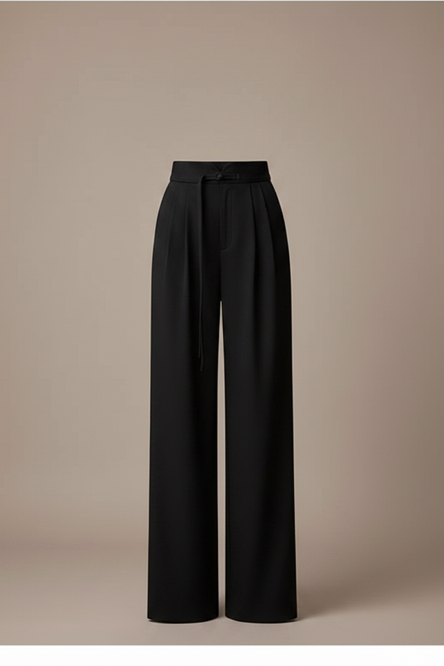 Pantalon Chino Noir Taille Haute Ample Fluide Élégant - Gabardine - vue 3