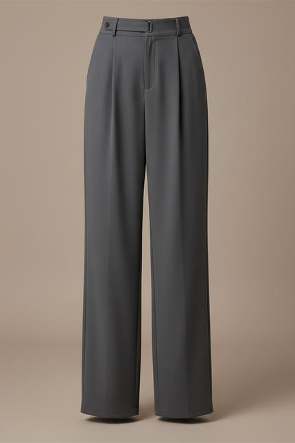 Pantalon Chino Gris Ample Plissé Taille Haute Élégant - Gabardine - vue 3