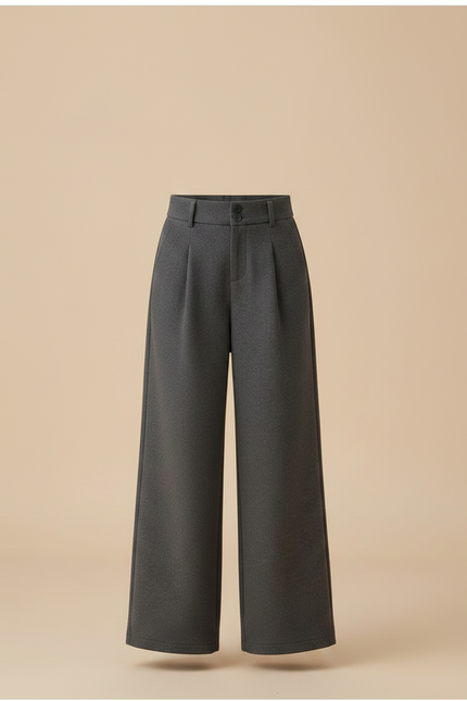 Pantalon Chino Gris Laine Ample Taille Haute - vue 3