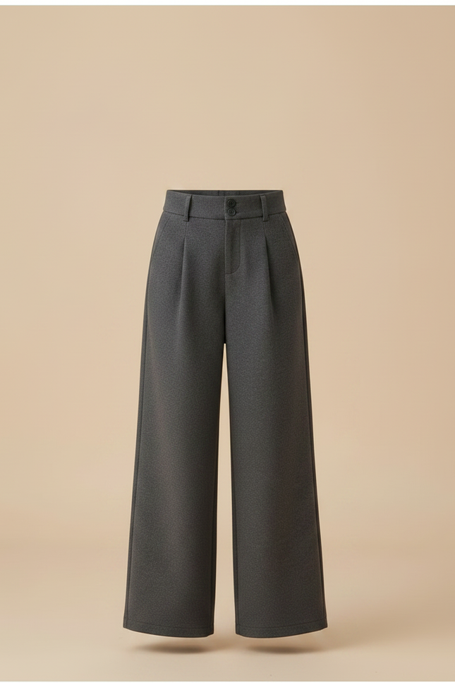 Pantalon Chino Gris Laine Ample Taille Haute - vue 3