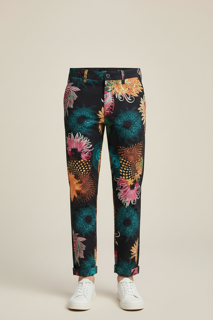Pantalon Chino Noir Fleuri Multicolore Enfant Décontracté Coton - vue 3