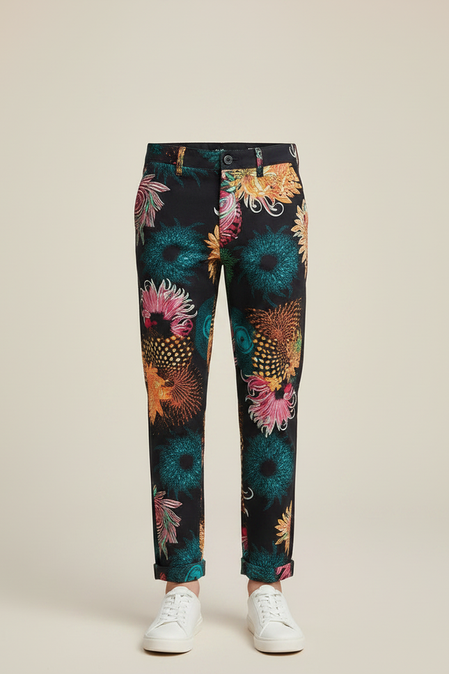 Pantalon Chino Noir Fleuri Multicolore Enfant Décontracté Coton - vue 3