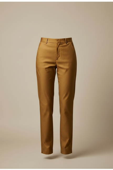 Pantalon Chino Marron Droit Taille Haute Élégant Femme - Camel Gabardine - vue 3