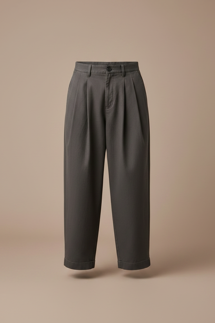 Pantalon Chino Gris Foncé Ample Plissé Coton Enfant - vue 3