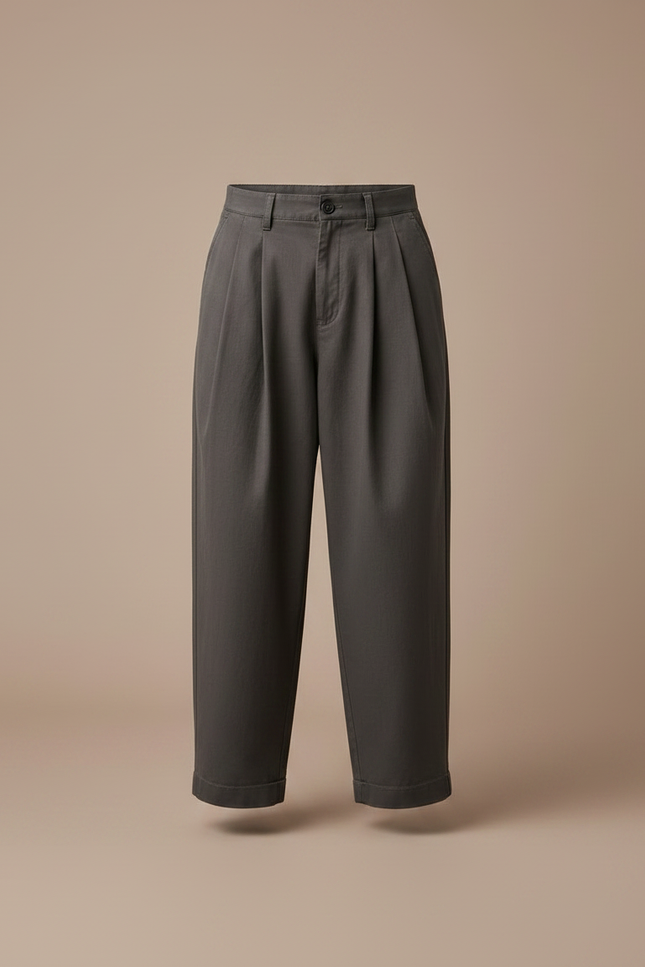 Pantalon Chino Gris Foncé Ample Plissé Coton Enfant - vue 3