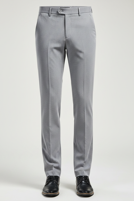 Pantalon Chino Gris Rayé Slim Élégant Homme - Gabardine - vue 3