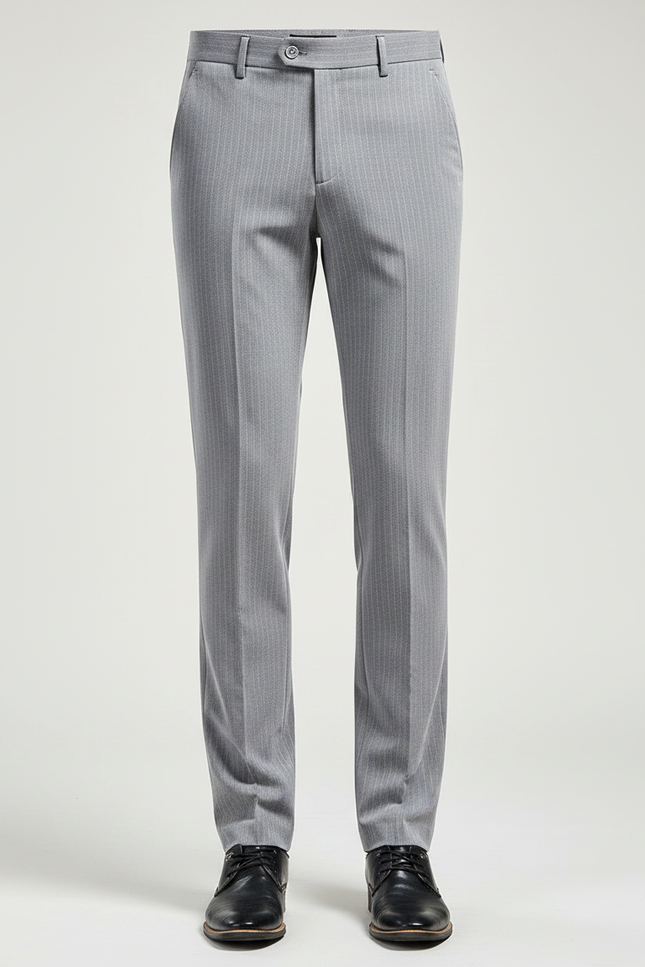 Pantalon Chino Gris Rayé Slim Élégant Homme - Gabardine - vue 3