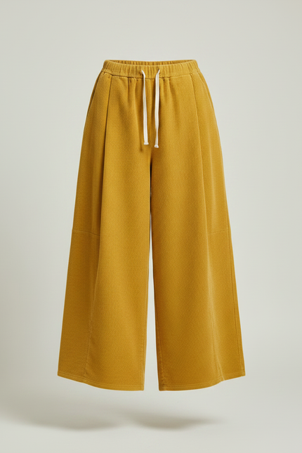 Pantalon Chino Jaune Côtelé Ample Cordon Femme - Cordé - vue 3