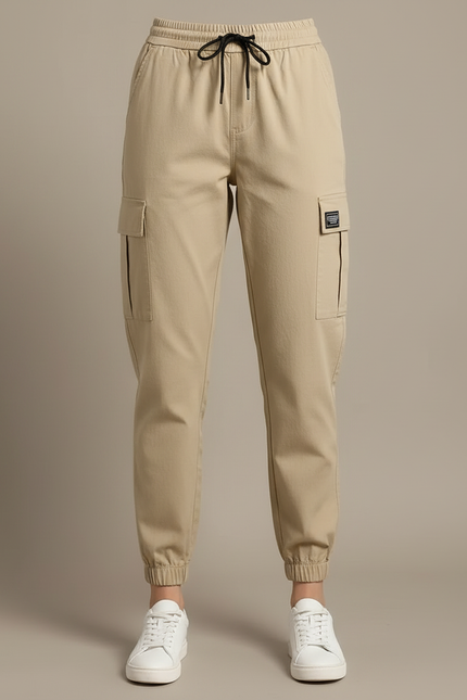 Pantalon Chino Kaki Cargo Taille Haute Femme - Coton - vue 3