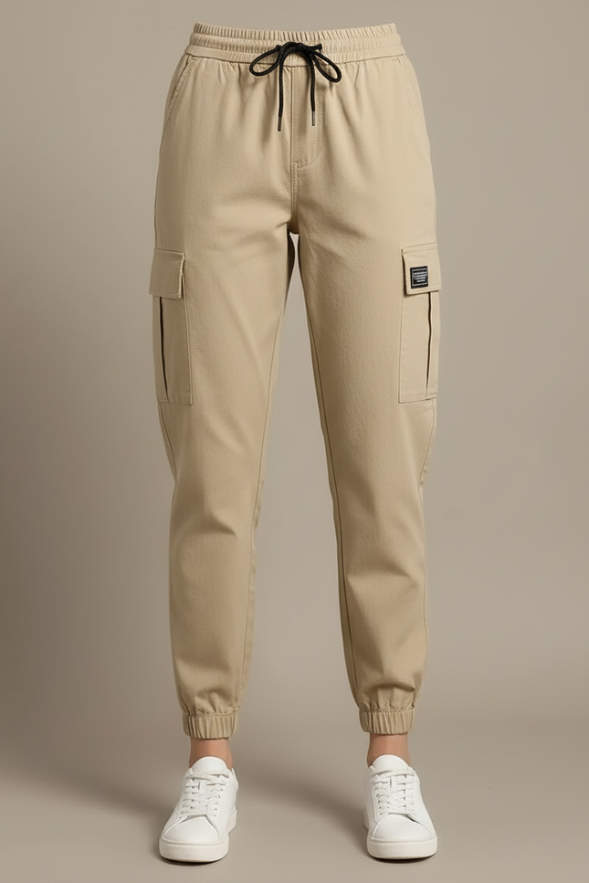 Pantalon Chino Kaki Cargo Taille Haute Femme - Coton - vue 3