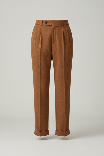 Pantalon Chino Marron Plissé Ample Femme - Tweed - vue 3