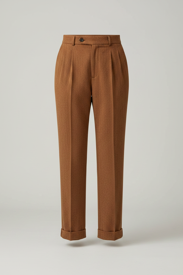 Pantalon Chino Marron Plissé Ample Femme - Tweed - vue 3