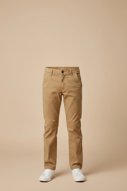 Pantalon Chino Kaki Coton Coupe Droite Confortable - vue 3