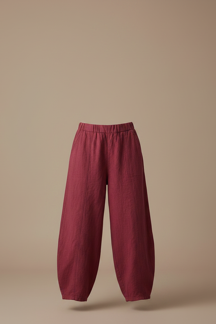 Pantalon Chino Bordeaux Ample Lin Femme Élégant - vue 3