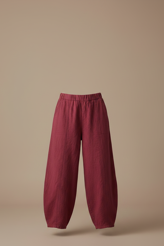 Pantalon Chino Bordeaux Ample Lin Femme Élégant - vue 3