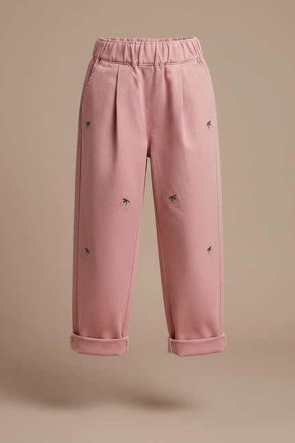Pantalon Chino Rose Coton Ample Brodé Cerises Fille - Molleton - vue 3
