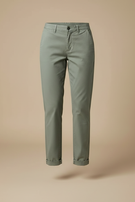Pantalon Chino Femme Vert Kaki Coton Décontracté - vue 3