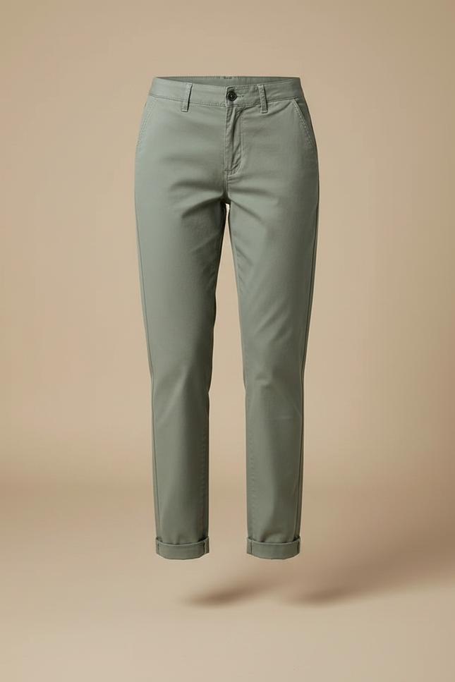 Pantalon Chino Femme Vert Kaki Coton Décontracté - vue 3