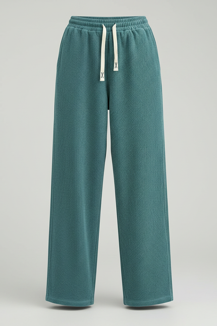 Pantalon Chino Velours Côtelé Ample Décontracté Vert Canard - Cordé - vue 3