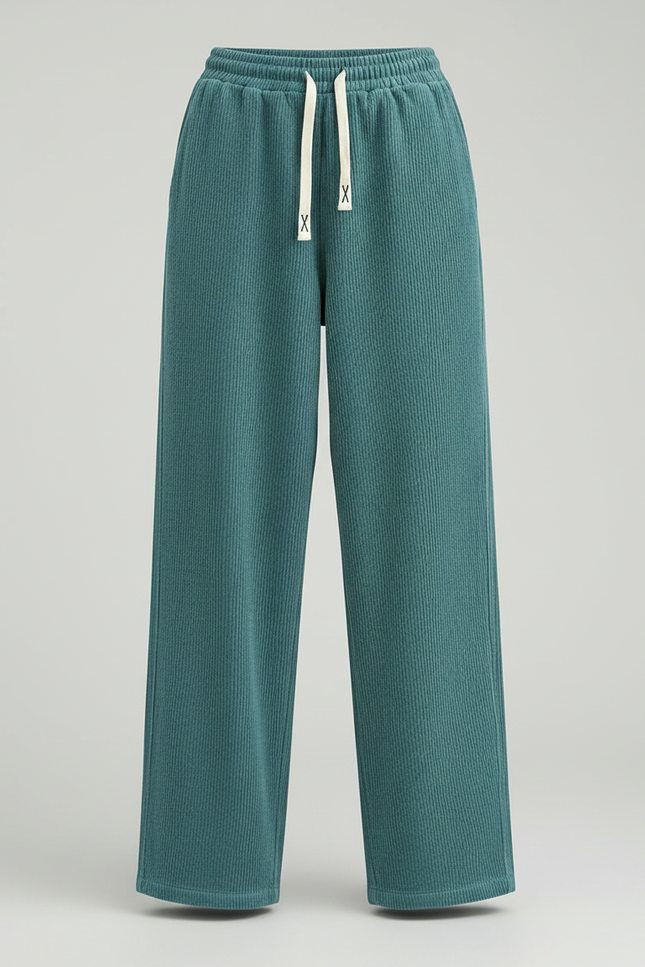 Pantalon Chino Velours Côtelé Ample Décontracté Vert Canard - Cordé - vue 3
