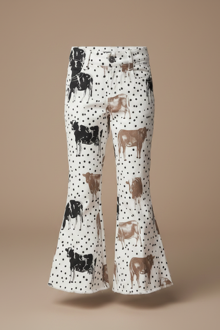 Pantalon Chino Blanc Évasé Motif Vache Enfant - Coton - vue 3