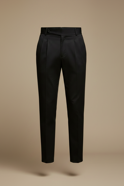 Pantalon Chino Noir Plissé Slim Élégant Formel Homme - Gabardine - vue 3