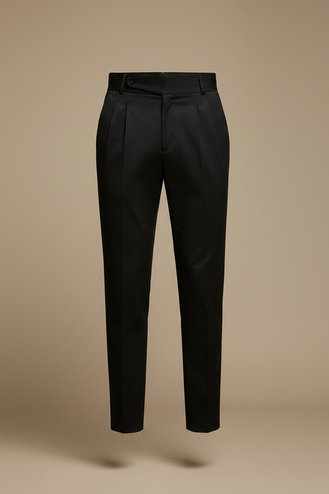 Pantalon Chino Noir Plissé Slim Élégant Formel Homme - Gabardine - vue 3