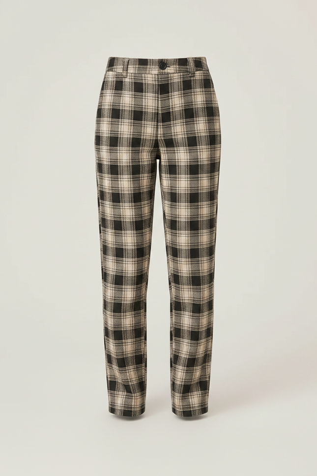 Pantalon Chino Carreaux Beige Ample Décontracté Fille - Laine - vue 3