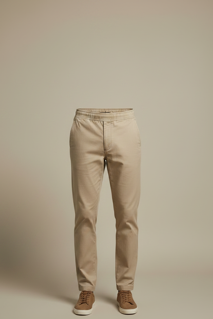 Pantalon Chino Beige Coton Fuselé Élastique Homme - vue 3