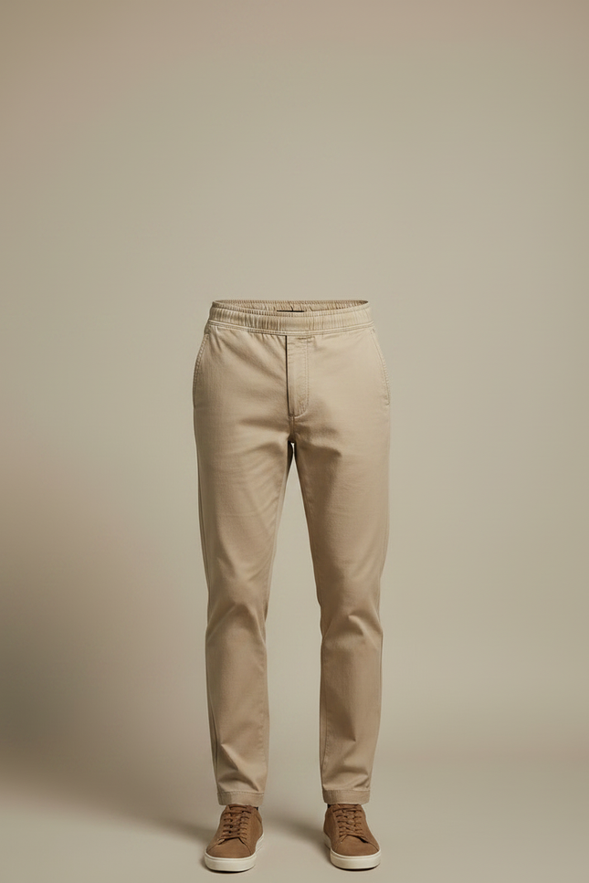 Pantalon Chino Beige Coton Fuselé Élastique Homme - vue 3