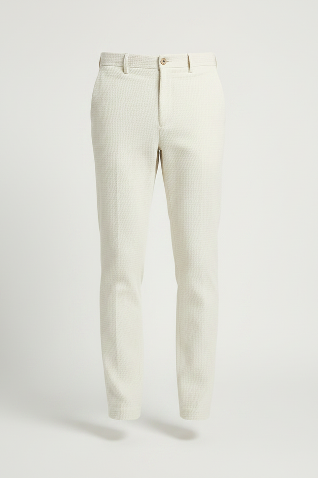 Pantalon Chino Beige Clair Texturé Coupe Slim Homme - Coton - vue 3
