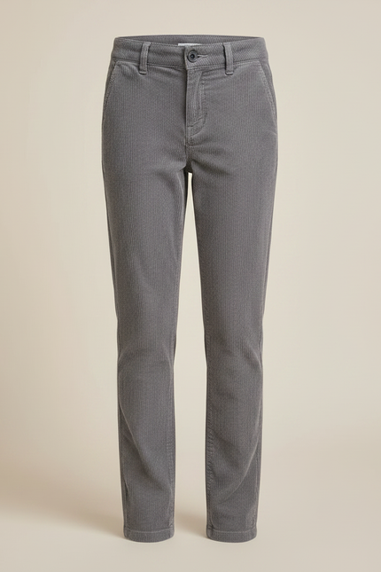 Pantalon Chino Gris Côtelé Droit Enfant Confortable - Cordé - vue 3