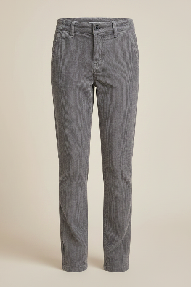 Pantalon Chino Gris Côtelé Droit Enfant Confortable - Cordé - vue 3