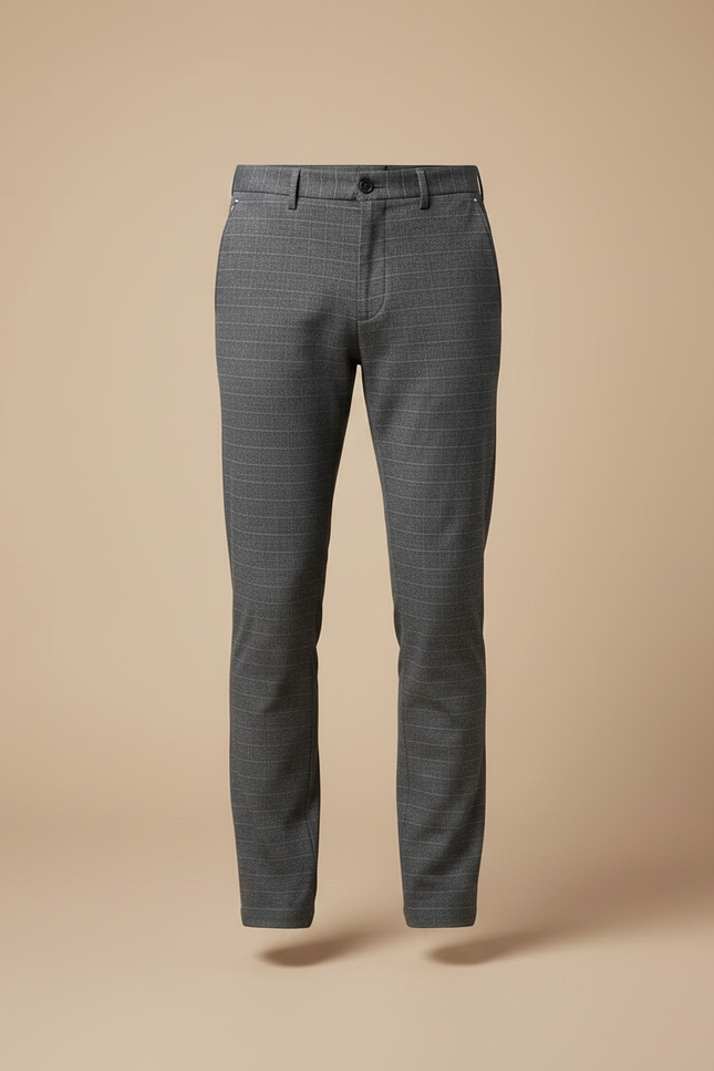 Pantalon Chino Homme Gris Droit Carreaux Élégant - Laine - vue 3