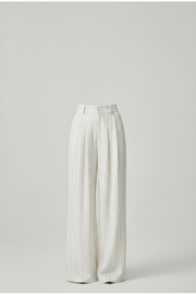Pantalon Chino Blanc Rayé Large Fluide Élégant - Viscose - vue 3