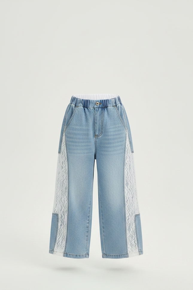Pantalon Chino Bleu Denim Ample Dentelle Enfant - Jean - vue 3