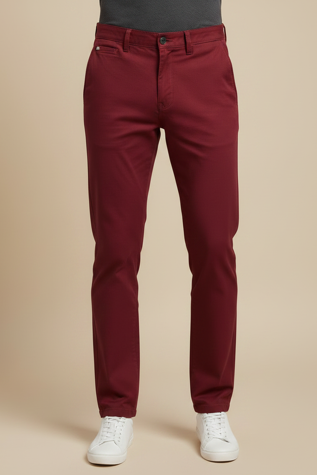 Pantalon Chino Bordeaux Droit Coton Décontracté Homme - vue 3