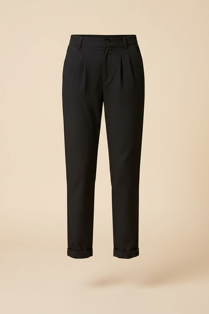 Pantalon Chino Noir Plissé Coupe Droite Fille - Gabardine - vue 3