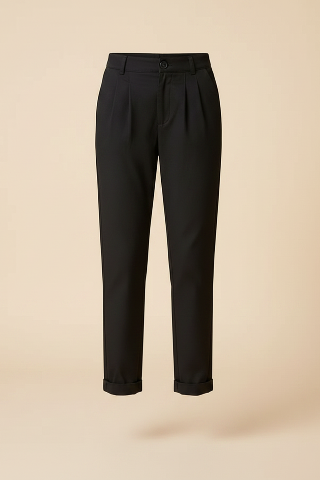 Pantalon Chino Noir Plissé Coupe Droite Fille - Gabardine - vue 3