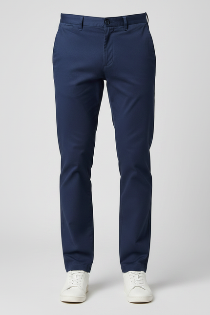 Pantalon Chino Bleu Marine Coton Coupe Droite Décontracté - vue 3
