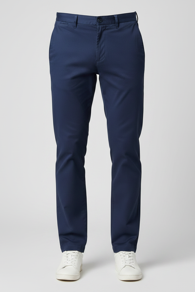Pantalon Chino Bleu Marine Coton Coupe Droite Décontracté - vue 3