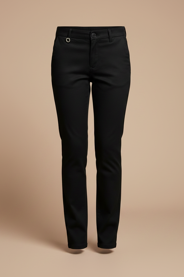 Pantalon Chino Noir Slim Fille Élégant Simple - Gabardine - vue 3