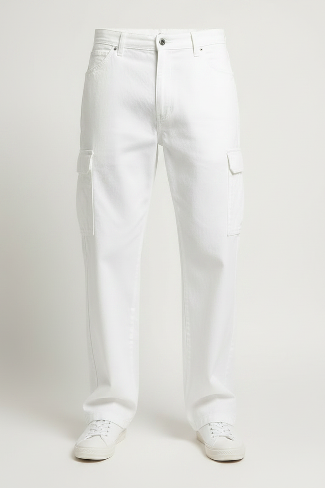 Pantalon Chino Blanc Cargo Ample Décontracté Homme - Jean - vue 3